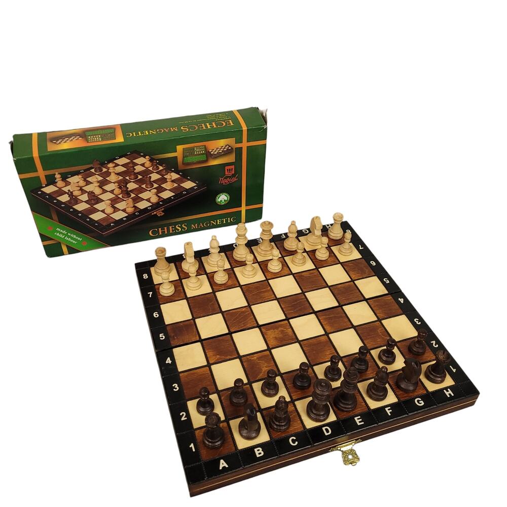 Wegiel Magnetic Chess Set w Case Wooden Hand Crafted Travel Brown New Open Box